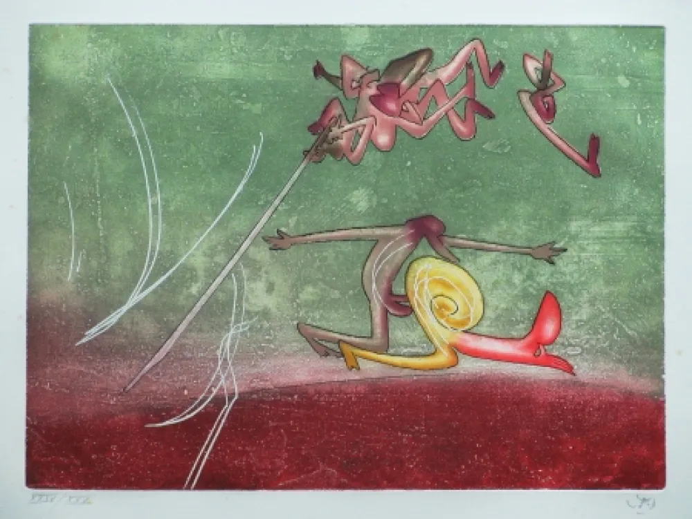 Ets En Aquatint Matta - Le sot à la perche