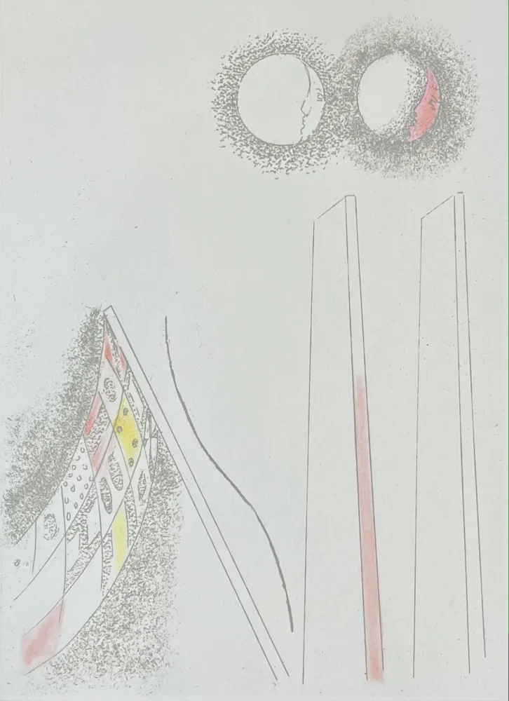 Ets En Aquatint Melotti - FM 13. bandiera, lune e parallelepipedi