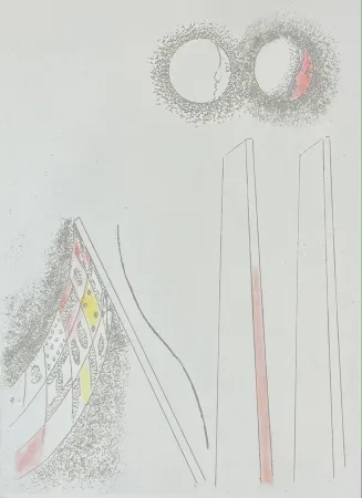 Ets En Aquatint Melotti - FM 13. bandiera, lune e parallelepipedi