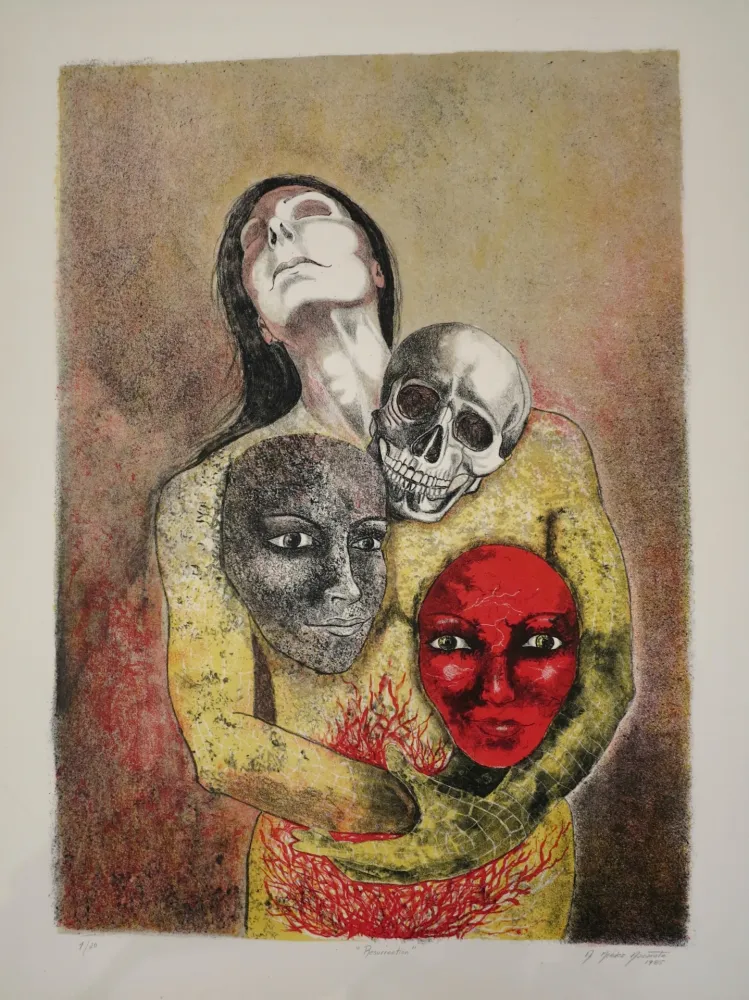 Lithografie Mendez Azcarate -  Resurrección en rojo y amarillo