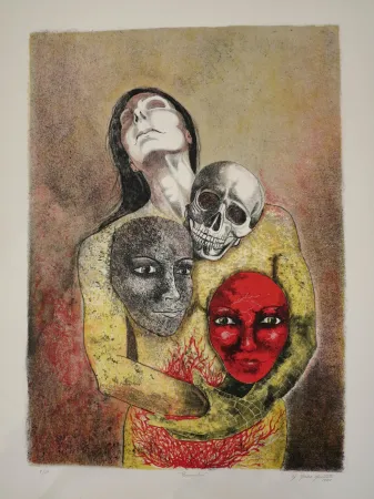 Lithografie Mendez Azcarate -  Resurrección en rojo y amarillo
