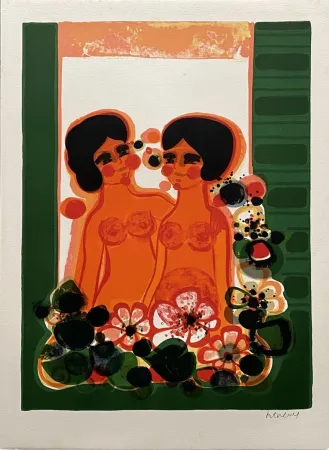 Lithografie Menguy - Au balcon