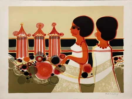 Lithografie Menguy - La plage II