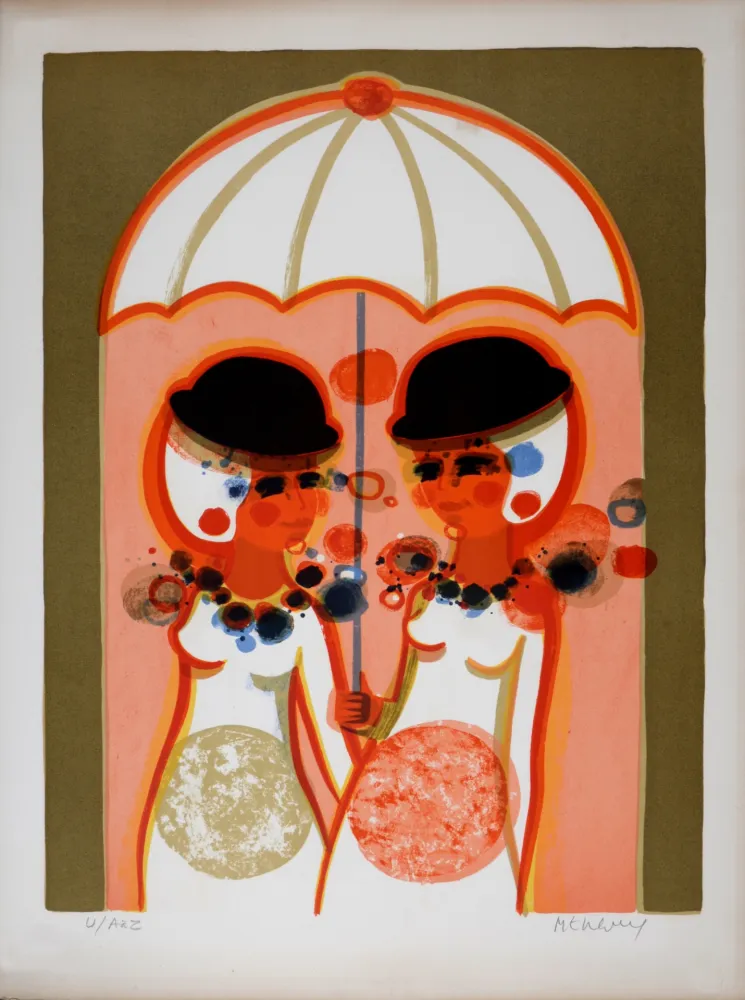 Lithografie Menguy - Le Parapluie, Les Angéliques, 1975