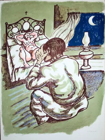 Lithografie Migneco - La notte