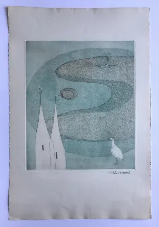 Aquatint Minami - Sans titre (Lac et oiseau blanc)