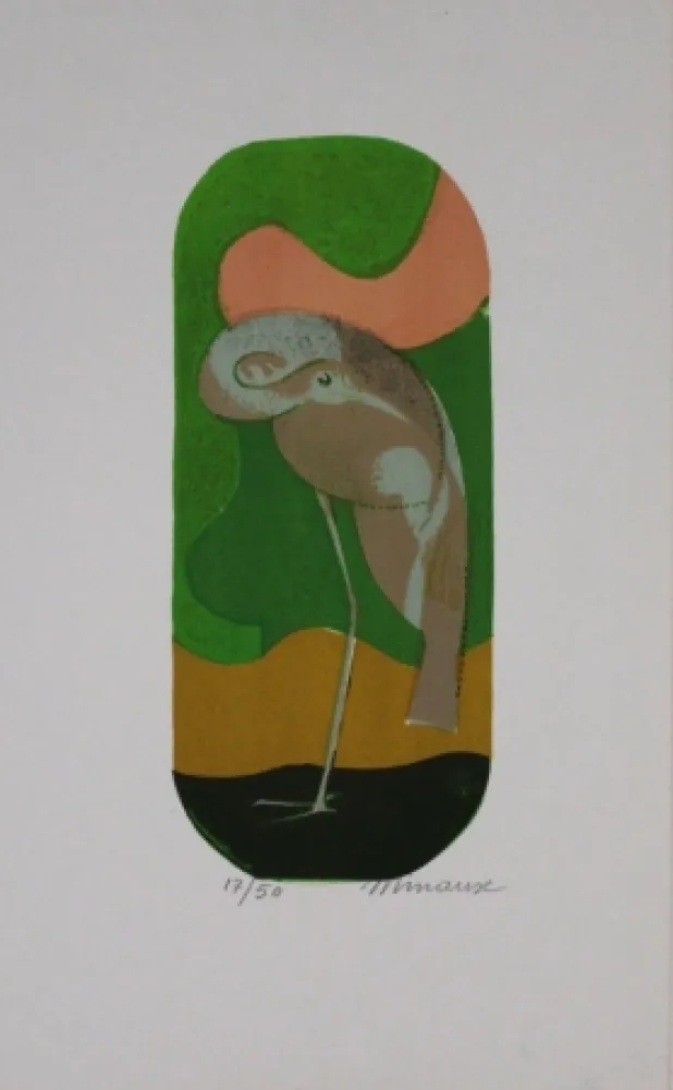 Lithografie Minaux - L'échassier / Wading Bird