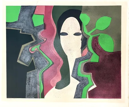 Lithografie Minaux - Sandra au feuillage