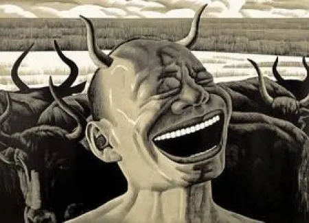 Houtsnede Minjun - Laughing w/Horns