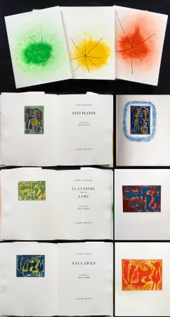 Geïllustreerd Boek Miró - ANTI-PLATON - LA LUMIÈRE DE LA LAME - SACCADES. 3 volumes. 24 EAUX-FORTES (1962).