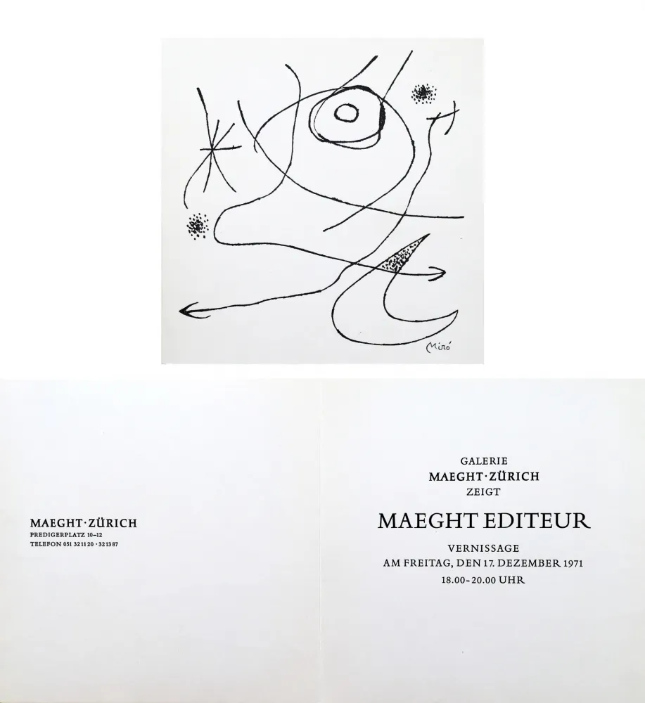 Geen Techniek Miró - Carton d'invitation pour une exposition Miró à la Galerie Maeght-Zürich. 1971.