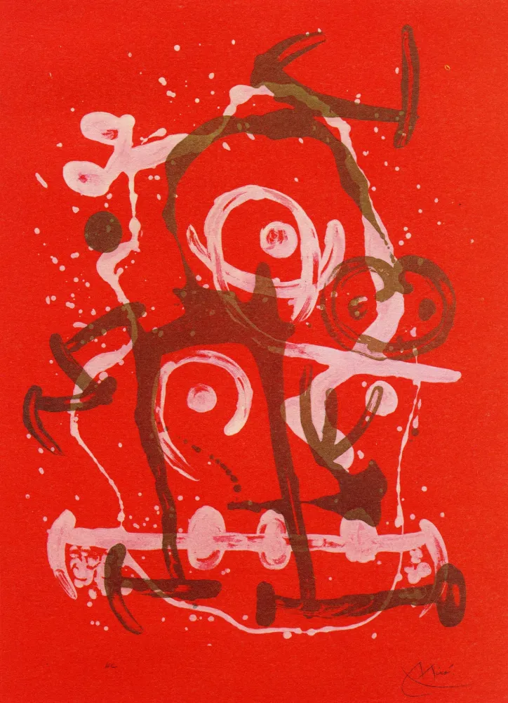 Lithografie Miró - Chevauchée rouge brun