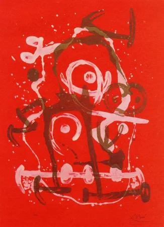 Lithografie Miró - Chevauchée rouge brun