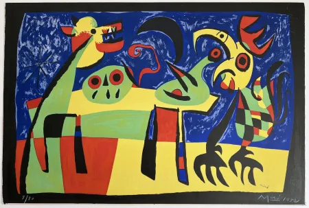 Lithografie Miró - CHIEN ABOYANT À LA LUNE (1952). Dog barking at the moon (signée, 1952)