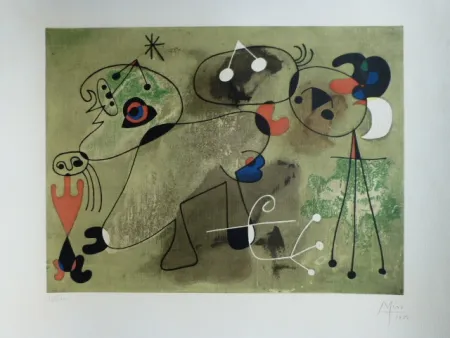 Lithografie Miró - Composition fond vert