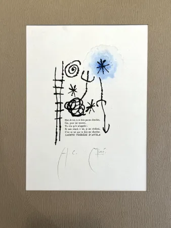 Heliogravure Miró - Dessin Aquarellé et signé pour Sainte Thérèse d'Avila (1960)