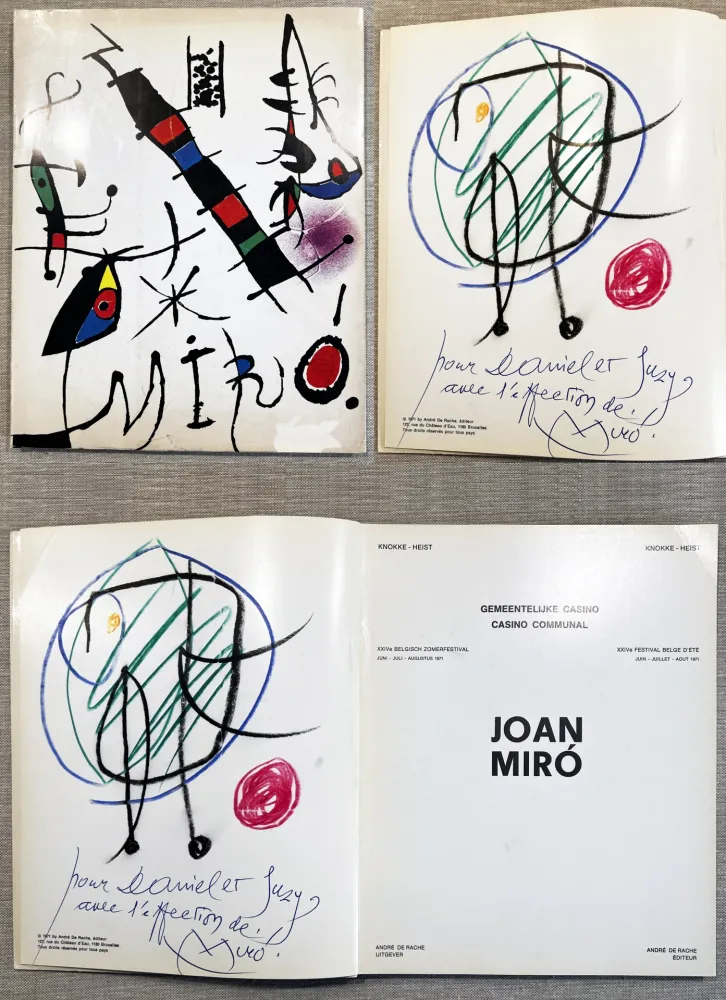 Geïllustreerd Boek Miró - DESSIN ORIGINAL EN COULEURS SIGNÉ DÉDICACÉ (Knokke Heist 1971)