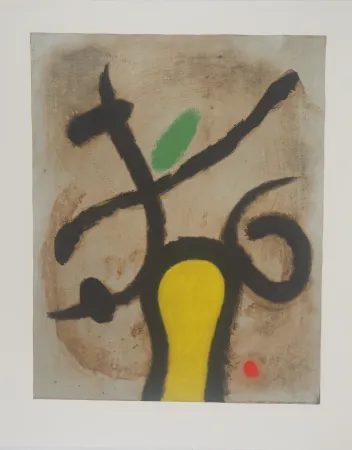 Lithografie Miró - Femme et oiseau