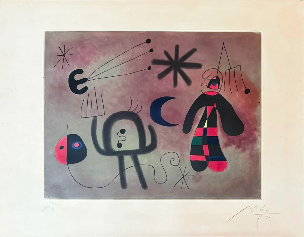 Gravure Miró - Joan Miró (1893–1983) - L'Oiseau Fusée - Coloured etching - 1952