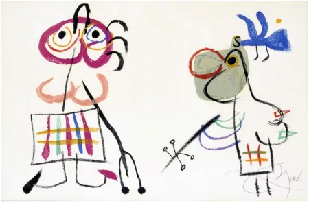 Lithografie Miró - L'ENFANCE D'UBU. Lithographie en couleurs signée (1975).