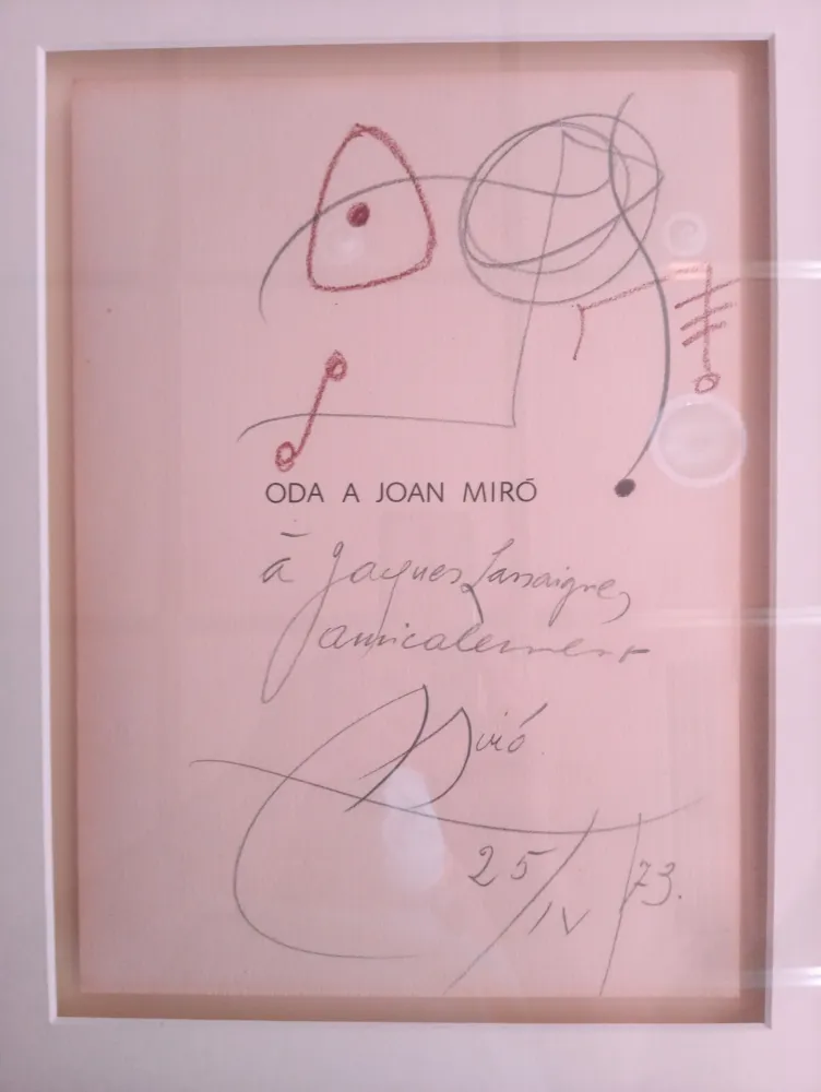 Geen Techniek Miró - Original drawing dedicated to Jacques Lassaigne (with COA)