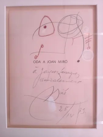 Geen Techniek Miró - Original drawing dedicated to Jacques Lassaigne (with COA)