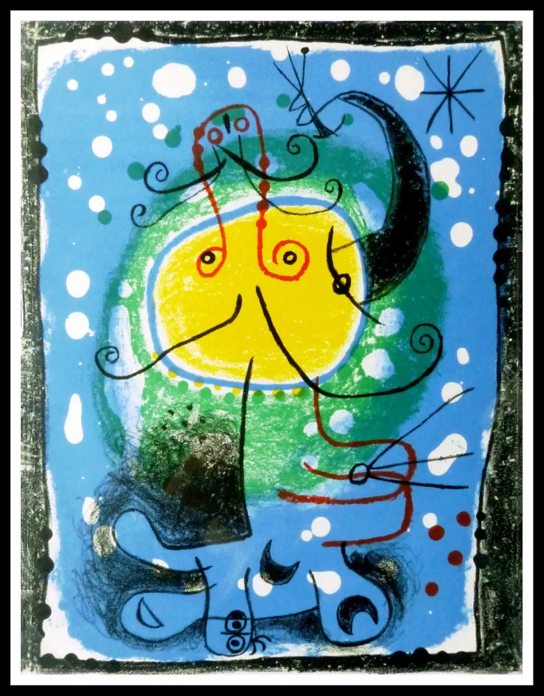 Lithografie Miró - PERSONNAGE SUR FOND BLEU