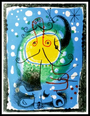 Lithografie Miró - PERSONNAGE SUR FOND BLEU