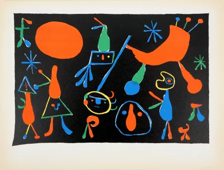Lithografie Miró - Personnages dans les étoiles