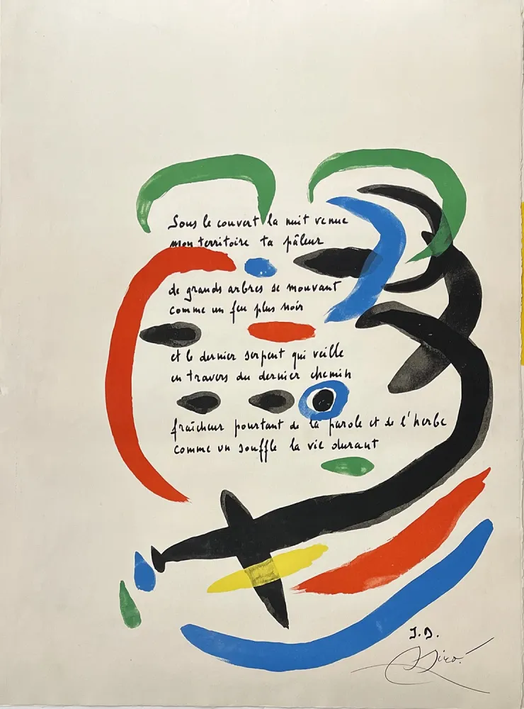Lithografie Miró - Sous le couvert la nuit venue