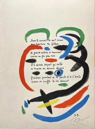 Lithografie Miró - Sous le couvert la nuit venue