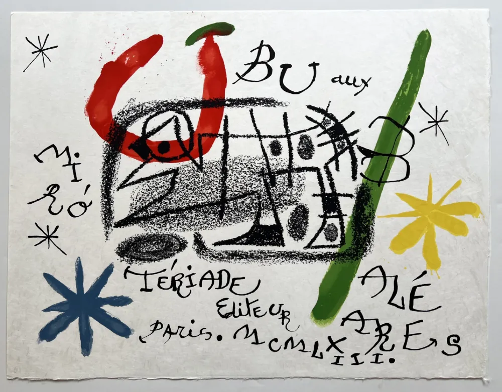 Lithografie Miró - UBU AUX BALÉARES. Titre. Lithographie originale sur Japon nacré (1971)