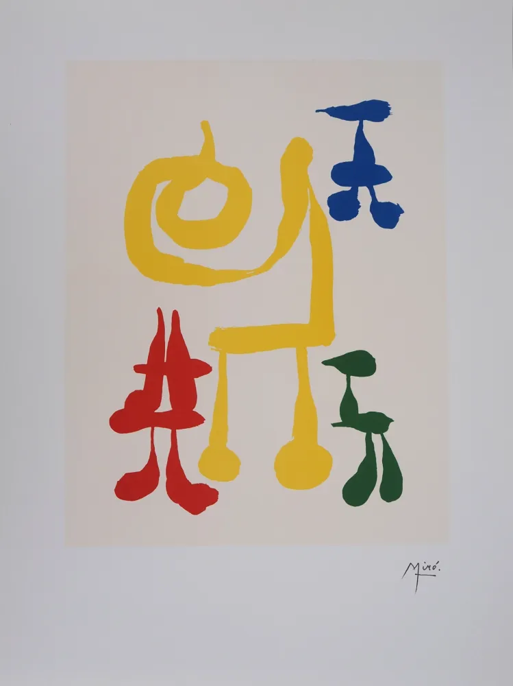 Lithografie Miró - Une mère et ses enfants surréalistes