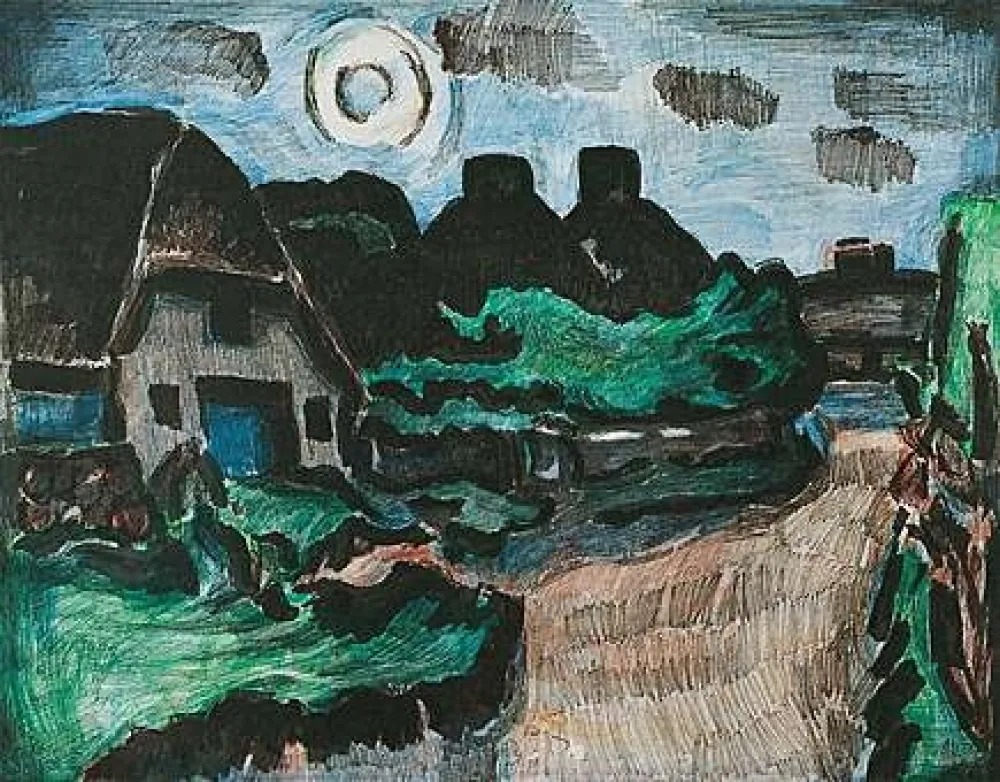 Lithografie Mollenhauer - Nächtliche Straße in Keitum