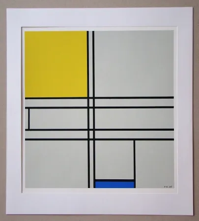 Zeefdruk Mondrian - Compositie met blauw en geel - 1935