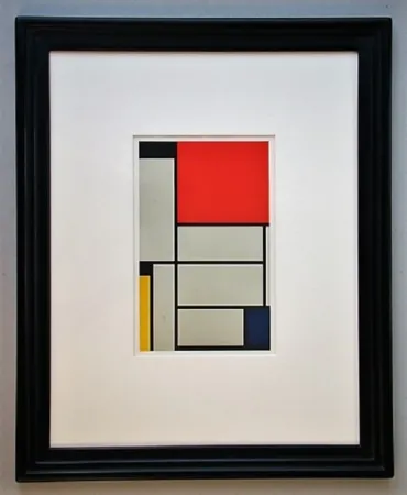 Lithografie Mondrian - Compositie met rood, geel, blauw, zwart en grijs