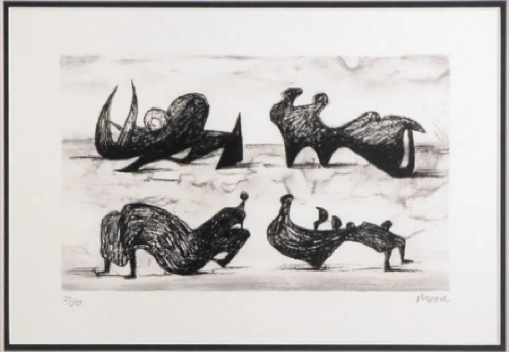 Lithografie Moore - Four silhouette figures