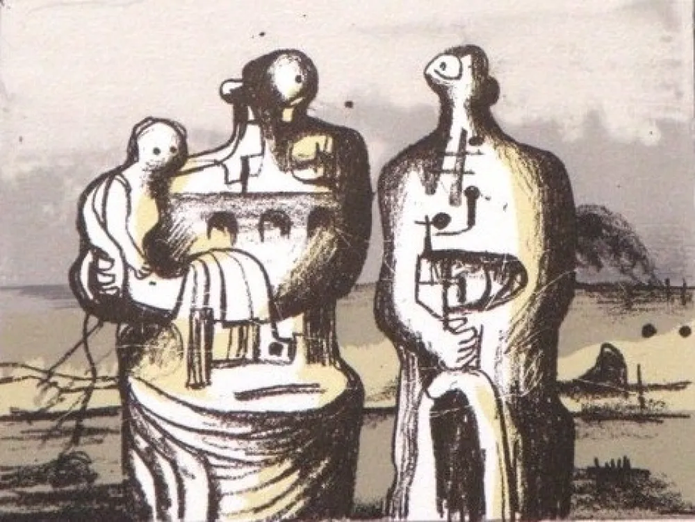 Lithografie Moore - Group in industrial landscape C. 418