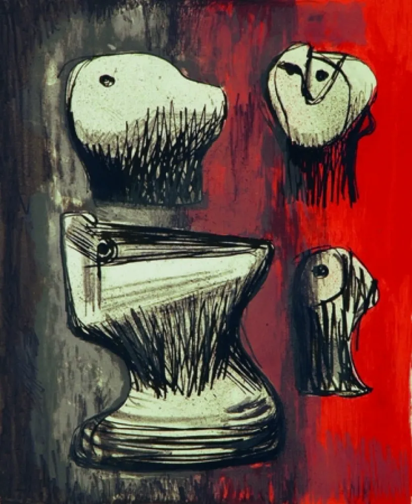 Lithografie Moore - Heads ideas for sculpture