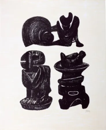 Lithografie Moore - La Poesie: Three Sculptural Forms (C. 320)