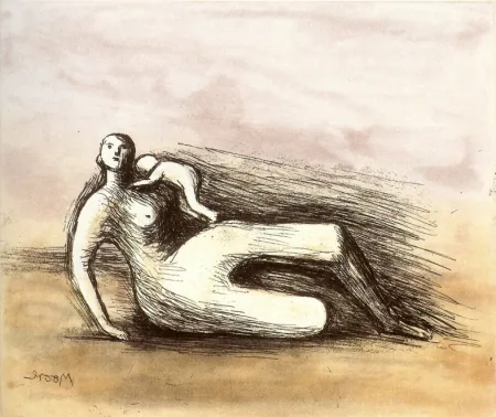 Ets En Aquatint Moore - Mother and Child VII
