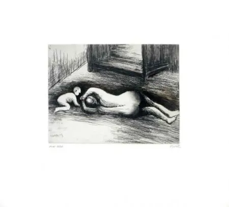 Ets En Aquatint Moore - Mother and child XV