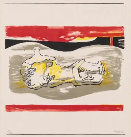 Lithografie Moore - Reclining Figure with Red Stripes