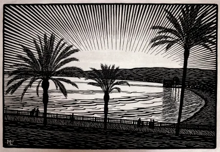 Houtsnede Moreau - NICE (Promenade des anglais / French Riviera) - Gravure s/bois / Woodcut - 1910