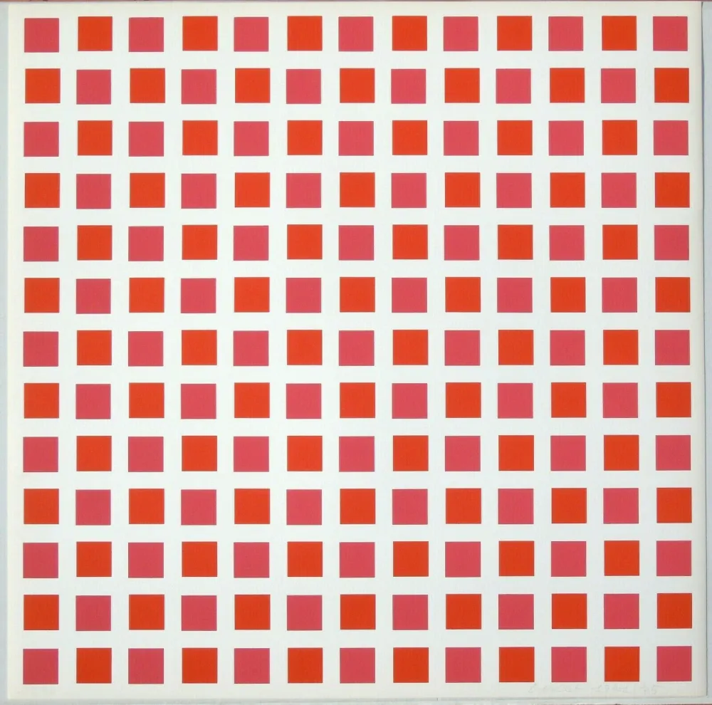 Zeefdruk Morellet - 1 carré rouge 1 carré orange