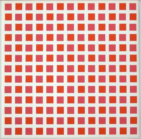 Zeefdruk Morellet - 1 carré rouge 1 carré orange