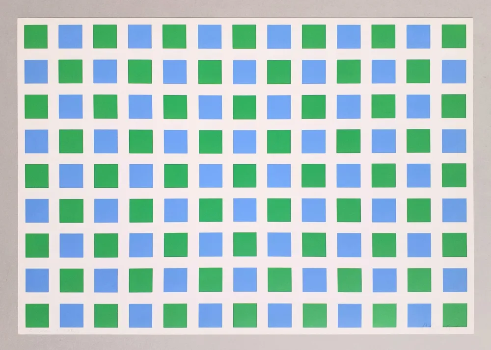 Zeefdruk Morellet - Quadrillage vert et bleu