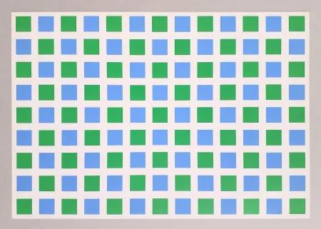 Zeefdruk Morellet - Quadrillage vert et bleu