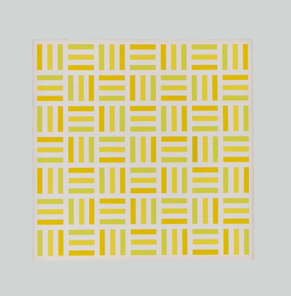 Zeefdruk Morellet - Tirets jaunes,jaunes-verts,jaunes orange