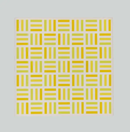 Zeefdruk Morellet - Tirets jaunes,jaunes-verts,jaunes orange